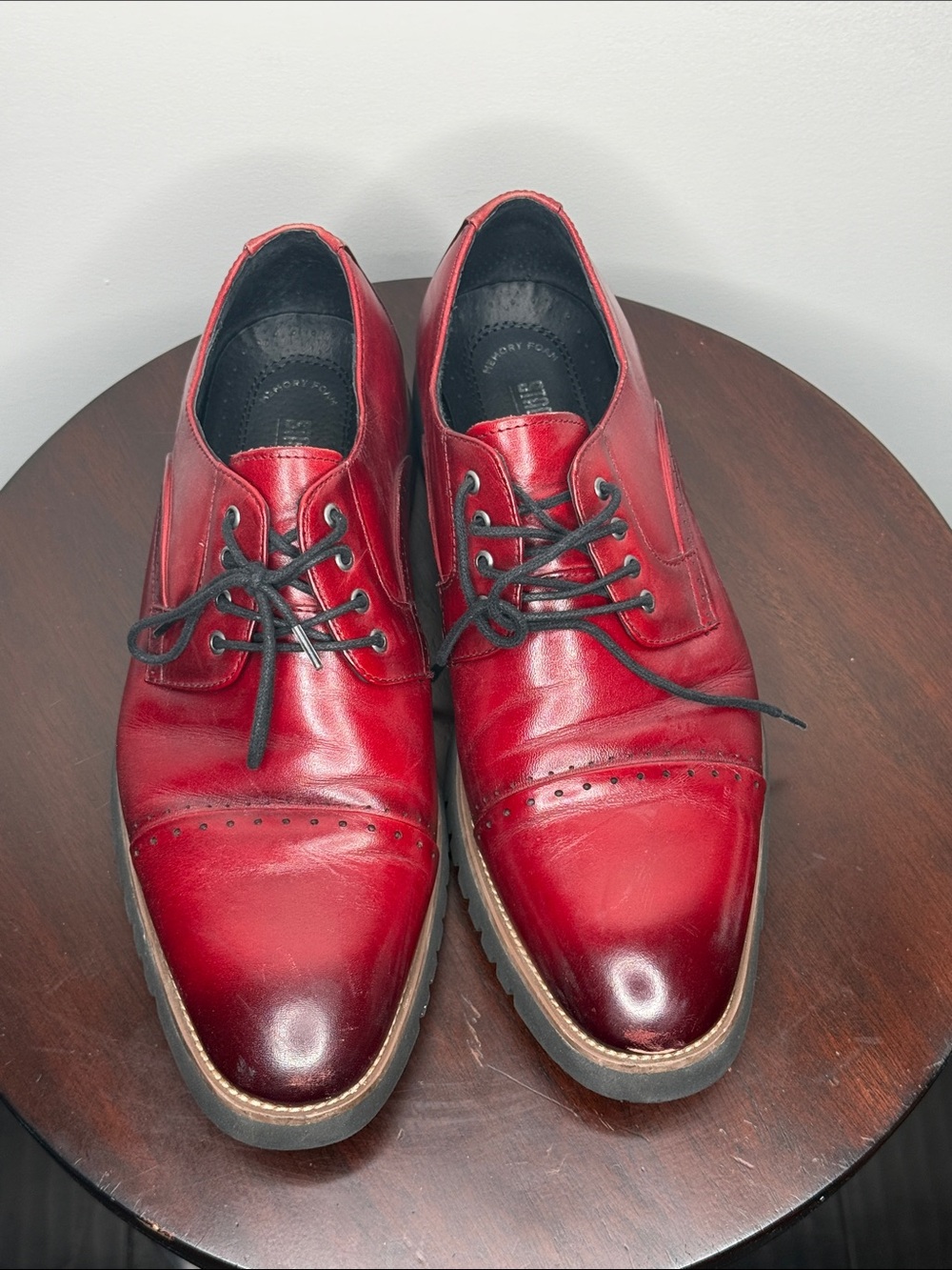Stacy Adams Red Leather Lace-Up Oxfords with Black Laces